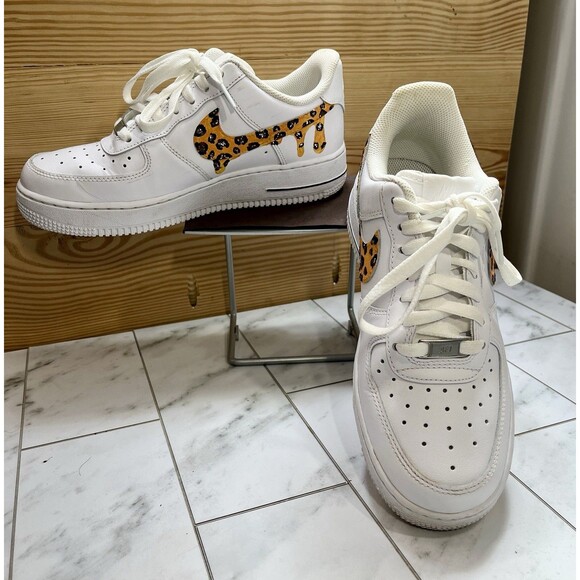 \'19 Nike Air Force 1 Low Custom Leopard Drip Hand Painted White M8.5m/W10m main image 9